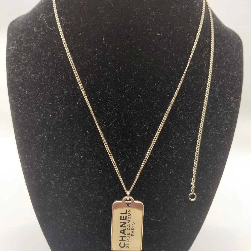Chanel ID Dog Tag Charm Long Necklace. 31 RUE CAMBON PARIS